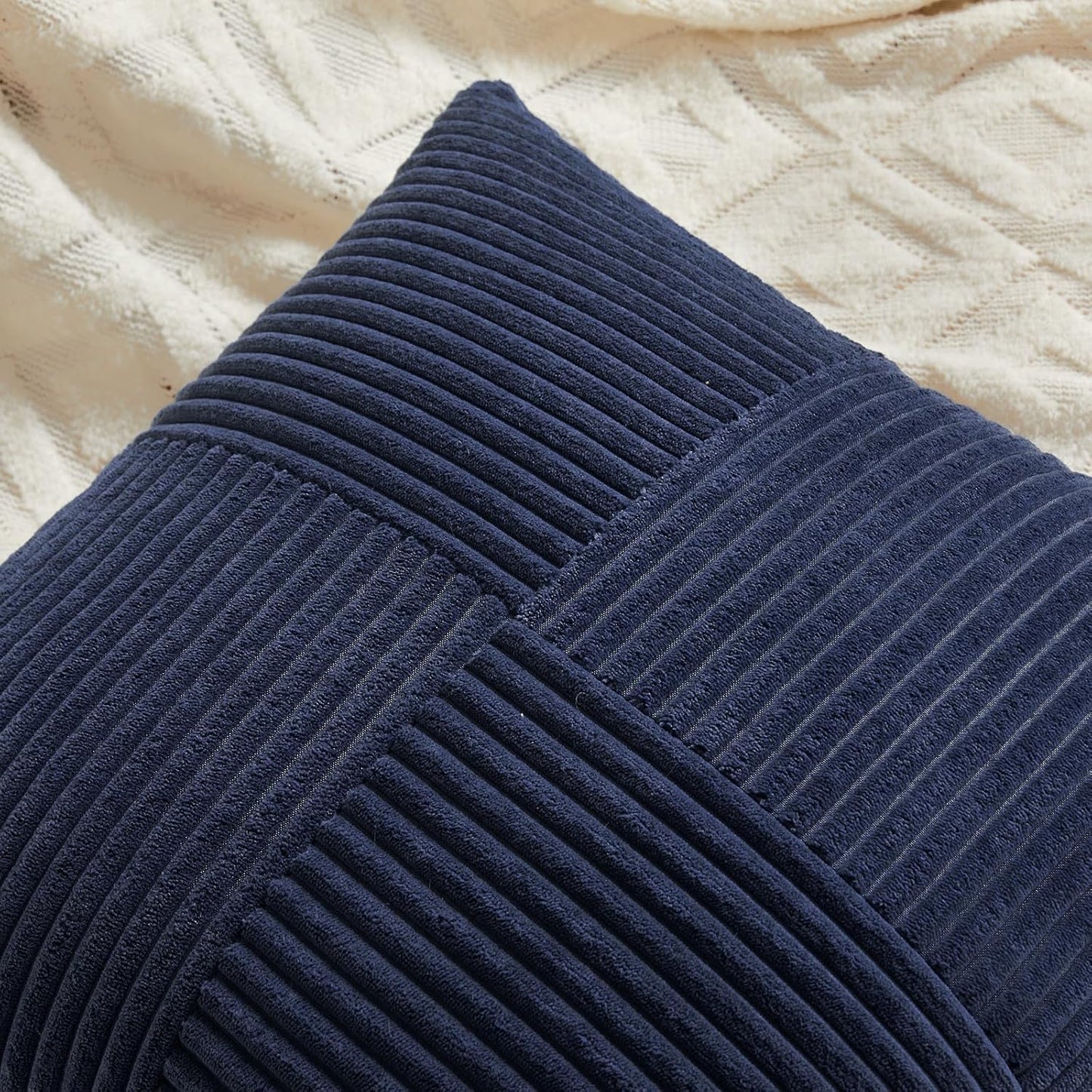 Fancy Homi 2 Packs Navy Blue Lumbar Decorative Throw Pillow Covers 16x32 Inch for Living Room Couch, Rustic Farmhouse Boho Home Decor, Soft Striped Corduroy Rectangle Accent Cushion Case 40x80 cm