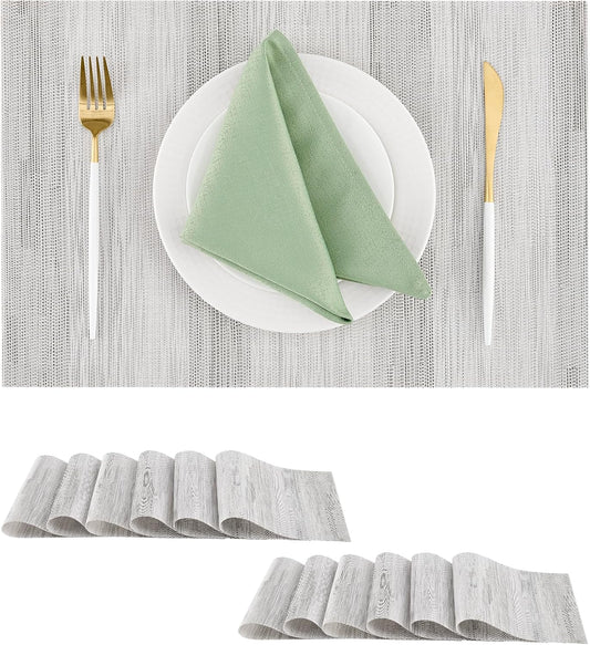 Leetaltree Lightsteel Black Placemats Set of 12 - Heat Resistant Non-Slip Place mats for Dining Table, Washable Durable PVC Vinyl Woven Table Mats (Lightsteel Black, 12)