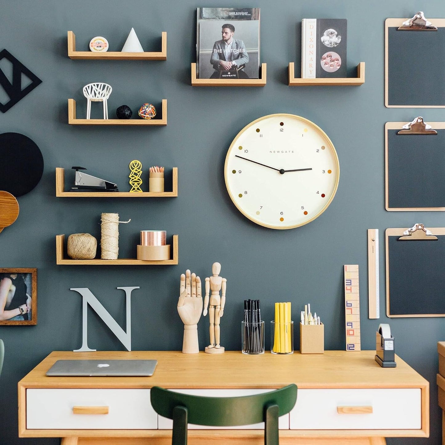 NEWGATE® Mr Clarke Wall Clock | Large Scandi Inspired Plywood Clock | 16 inch | Pale Wood case with Designer dot dial | Modern Minimalist Design for Kitchen, Living Room or Office