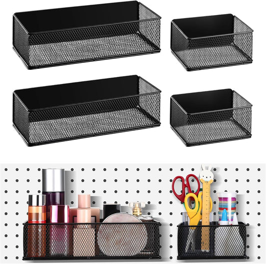 Tioncy 4 Pcs Magnetic Storage Bin Magnetic Locker Organizer for Pegboard Refrigerator Shelves Basket Container Wire Storage Holder for Kitchen Home Whiteboard(Black,10.6''l, 6.2''l)