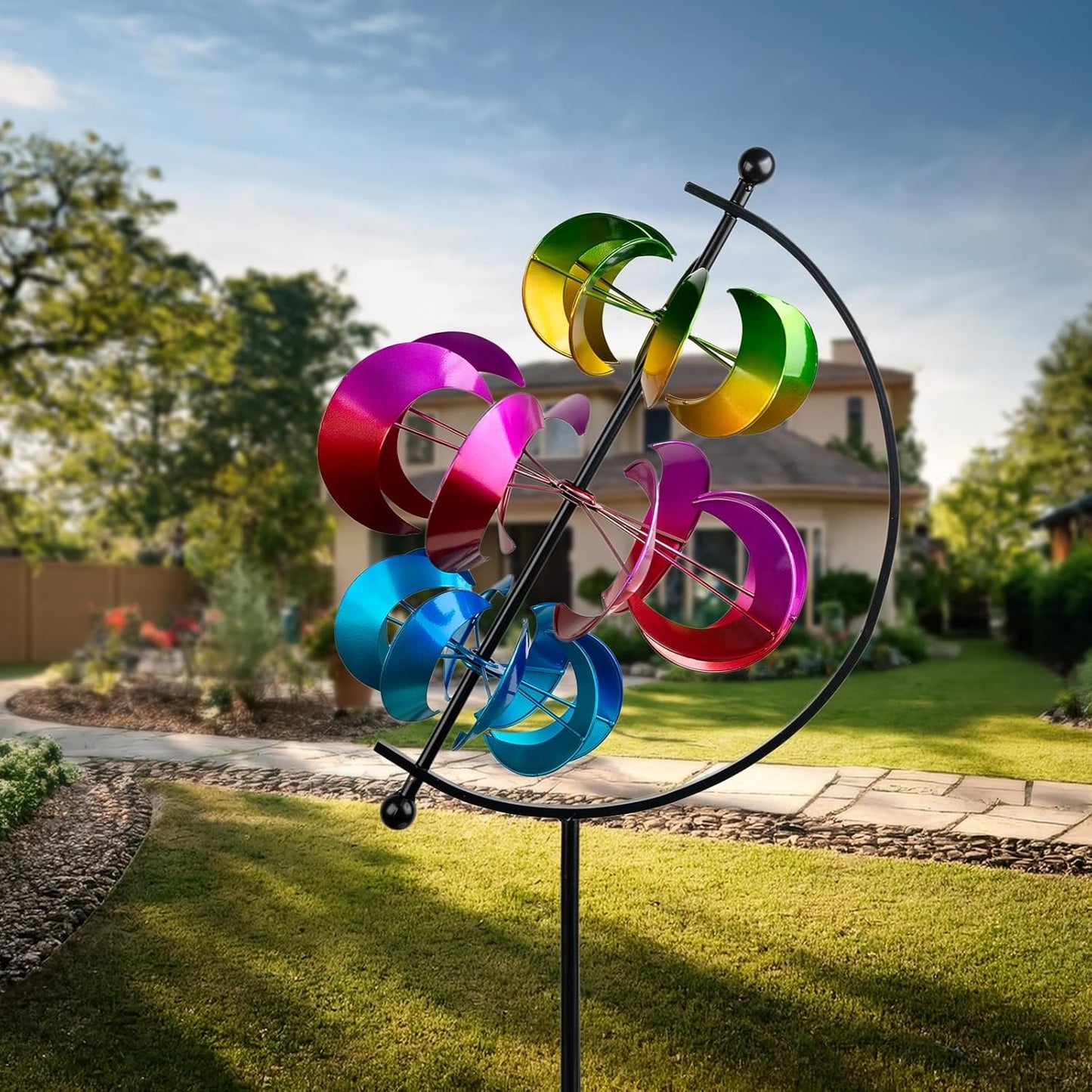Wind Spinner for Garden and Yard - Large Metal Kinetic Wind Sculpture for Outdoor Decor (Moons)