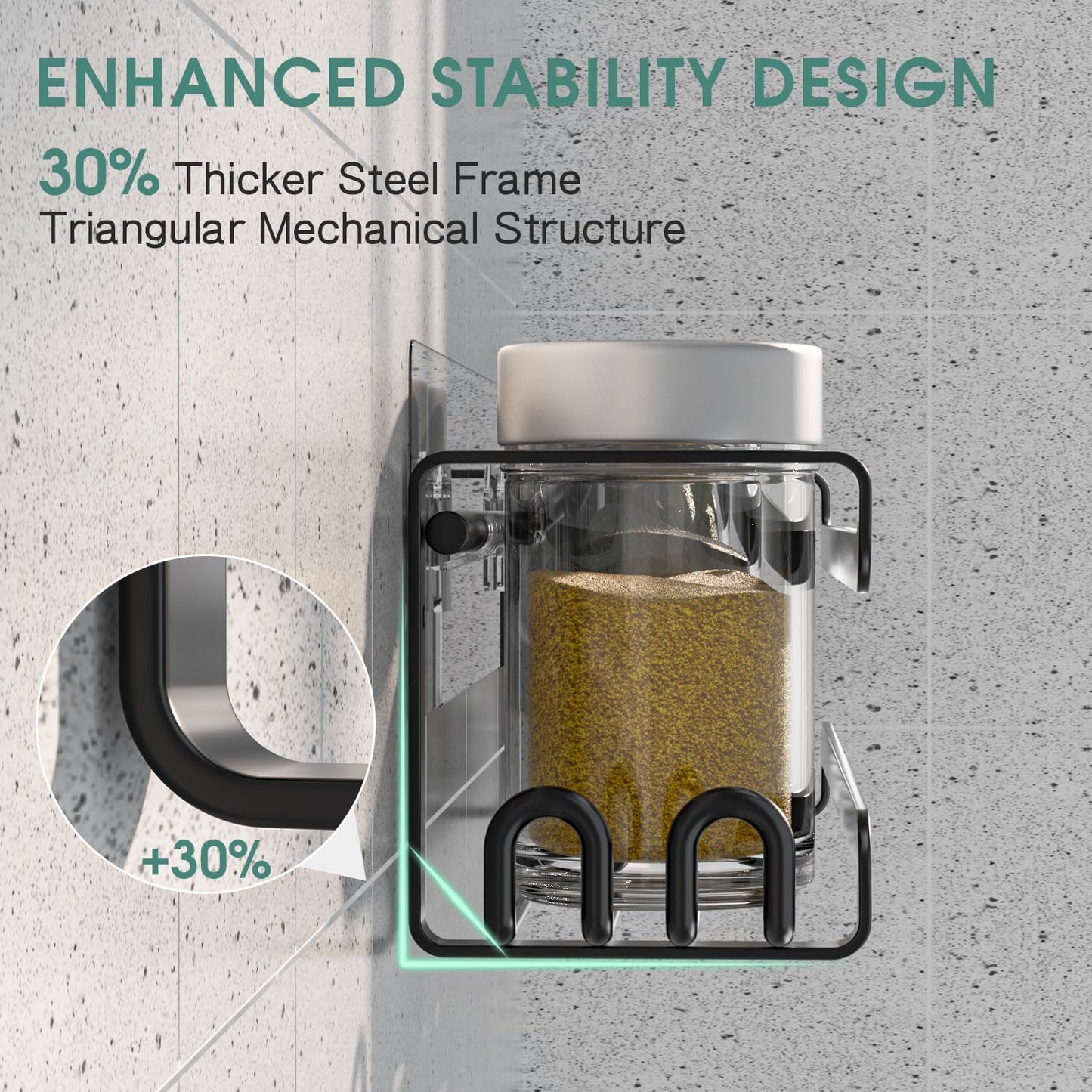 LUCYCAZ 2 Pack Wall Mounted Spice Rack with 16 Hooks, Spice Organizer Shelf for Stove Cabinet Pantry Door,Screw or Adhesive Spice Shelf Hanging Wall Spice Rack in Kitchen and RV (Black, 2 PACK)