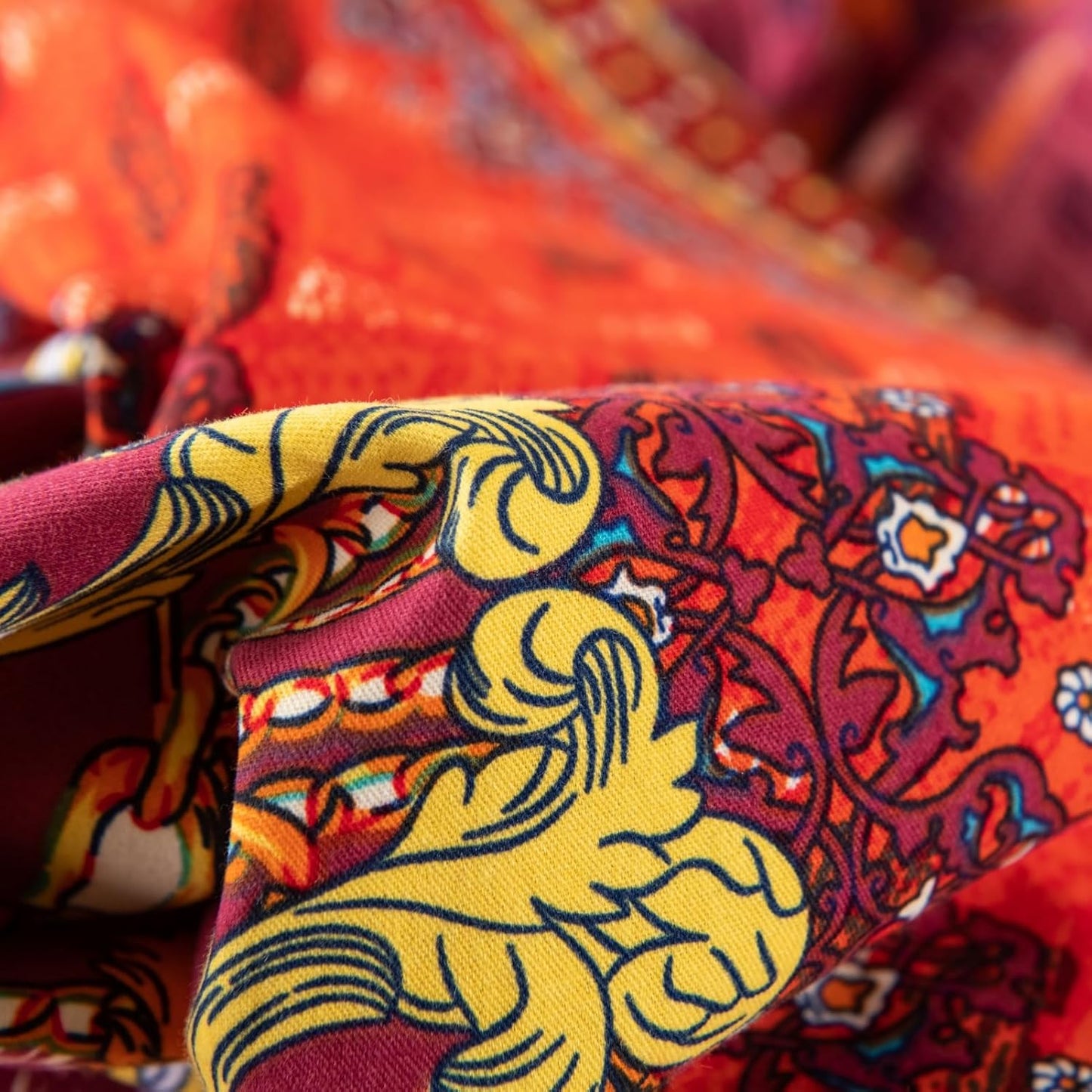 ABREEZE Bohemian Duvet Cover Set Colorful Orange Boho Retro Bedding Set Damask Paisley Cotton Duvet Cover Tribal Reversible Bedding Exotic Style Comforter Cover 3-Piece Full