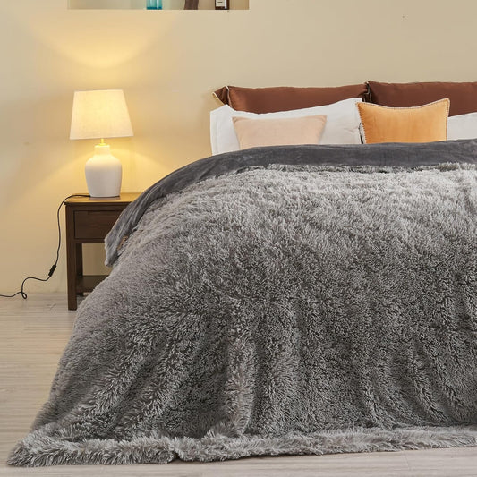 GONAAP Fuzzy Faux Fur Throw Blanket Queen Size Light Grey Super Soft Cozy Plush Fuzzy Shaggy Blanket for Couch Sofa Bed (Light Grey, Queen(90"x90"))