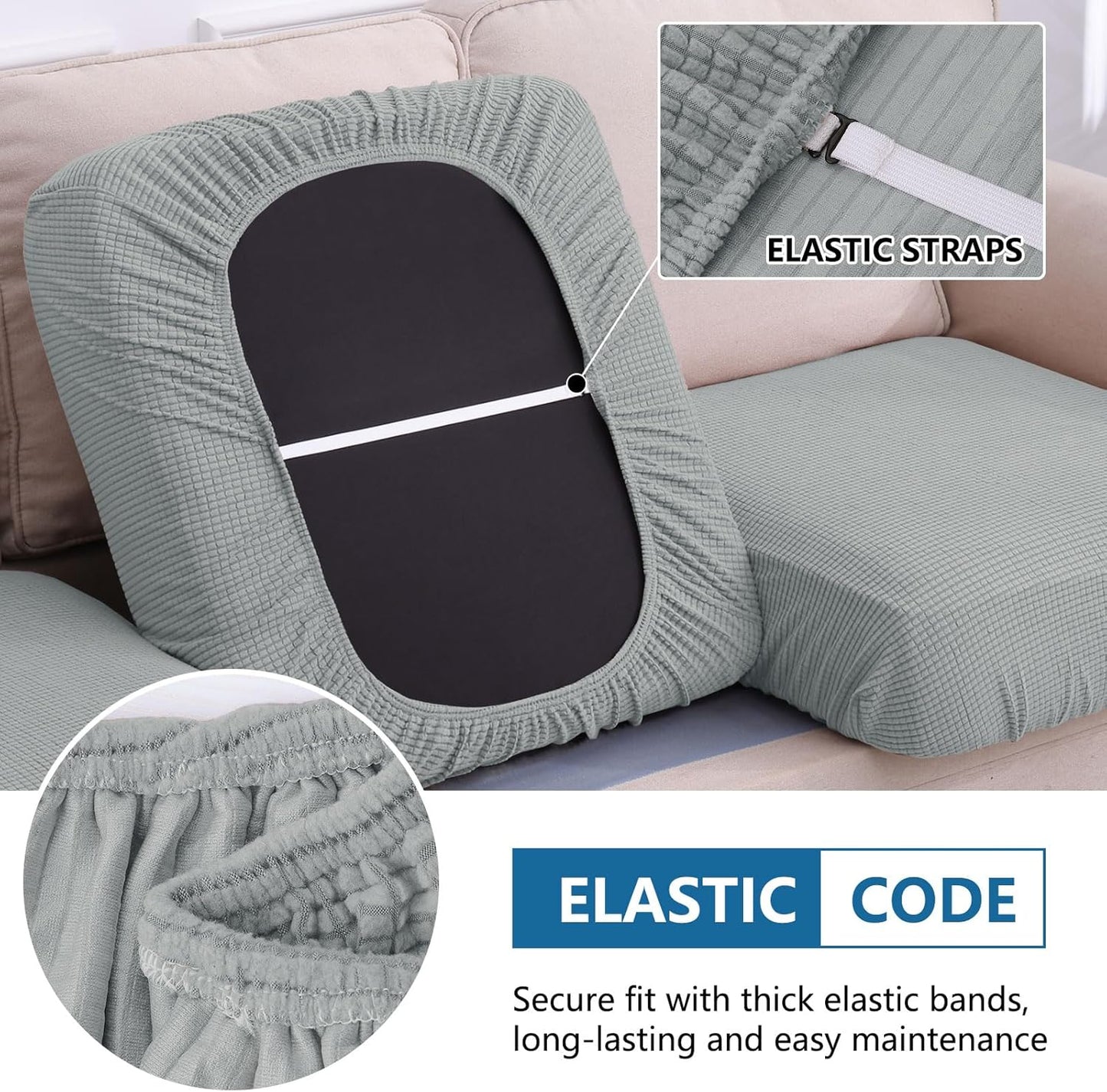 hyha Waterproof Couch Cushion Covers for Pets, Non Slip Sofa Cover for Dogs Washable, Soft Thick Stretch Jacquard Fabric, Sofa Slipcovers with Elastic Bottom (1 Piece for Backrest M, Light Grey)