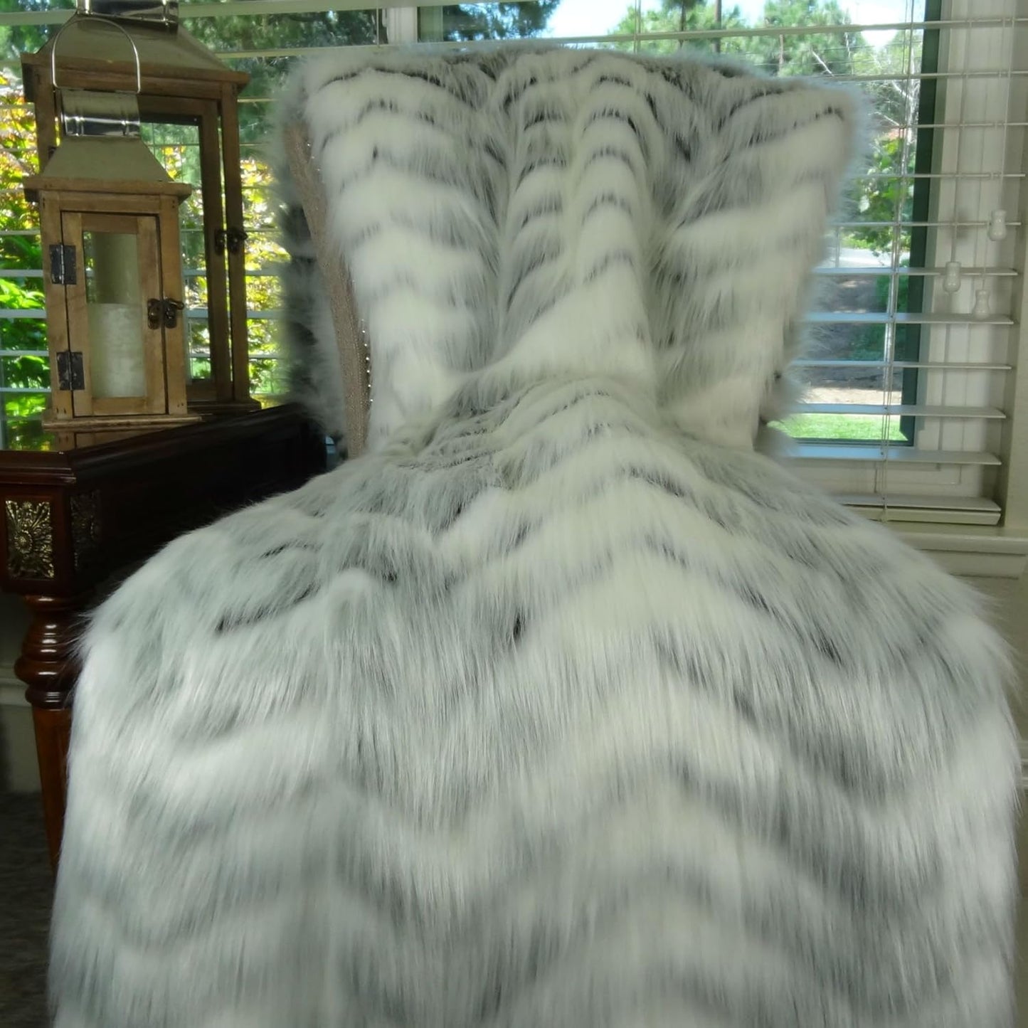 White Fox Faux Fur Throw Blanket & Bedspread - True White Gray - Luxury Soft Faux Fur, Handmade in USA, 16483