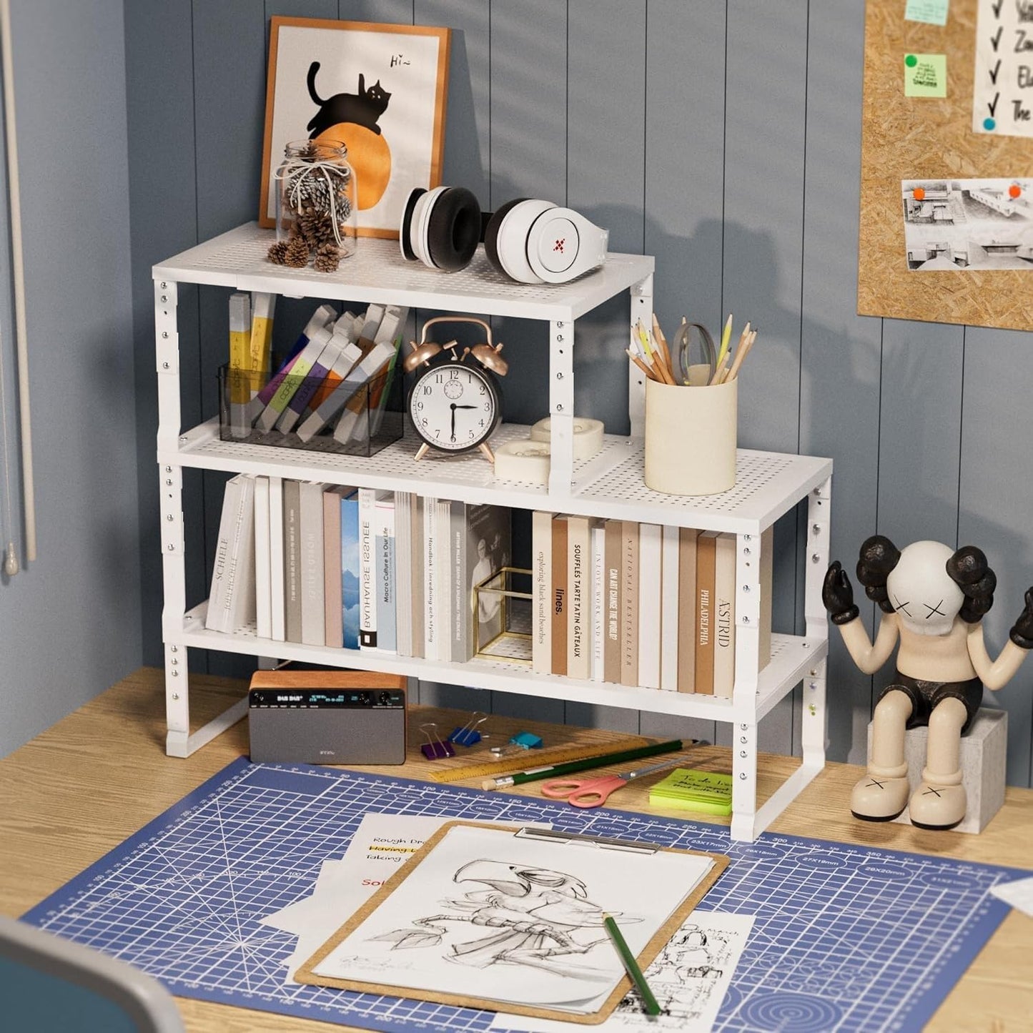 Expandable Spice Rack Kitchen Cabinet Shelf Organizer, Stackable Storage Shelves Racks, Adjustable Counter Shelving for Cabinets, Countertop, Cupboard,Pantry and More(2Packs/White/Large)