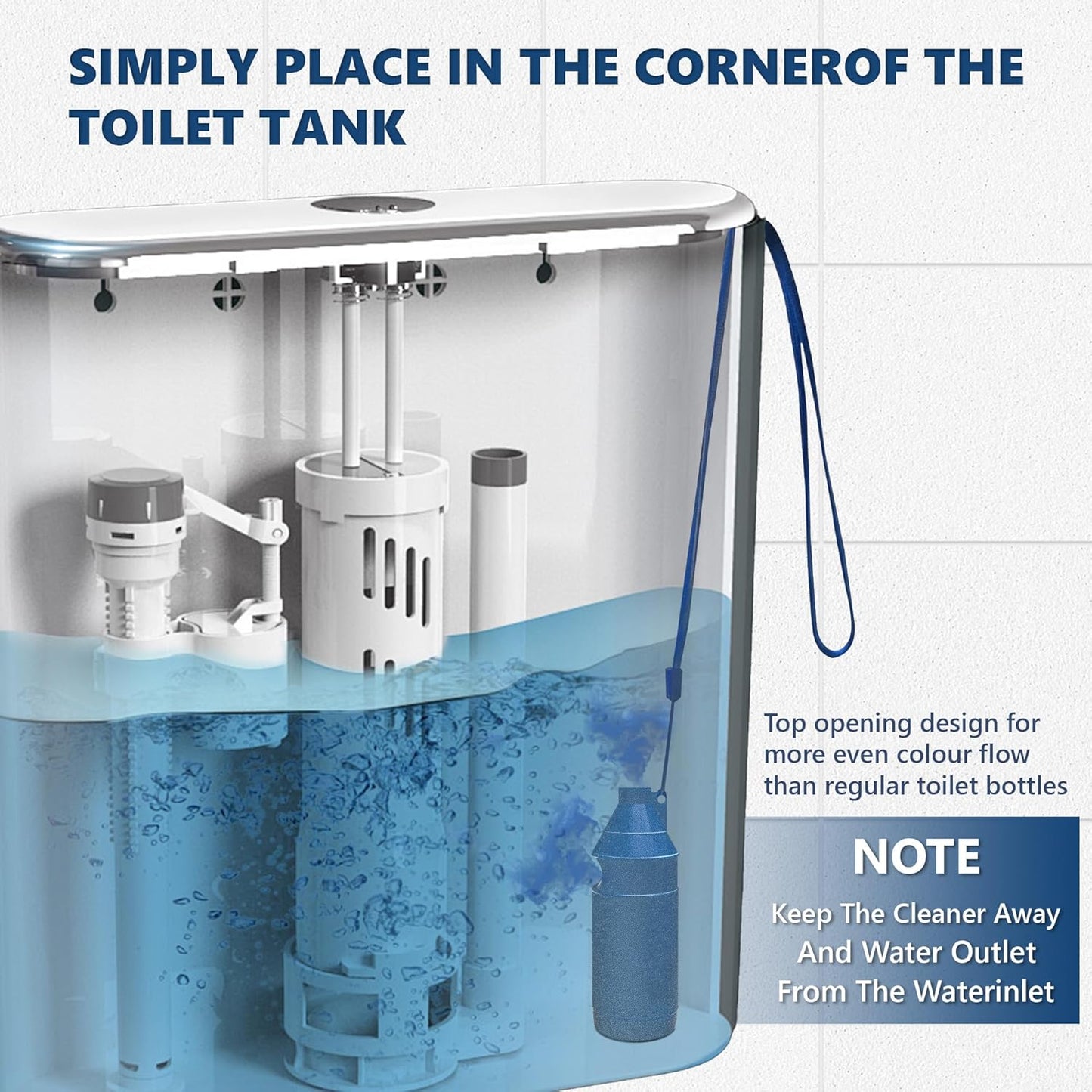 Toilet Bowl Cleaner Bottle, Automatic Toilet Bowl Cleaner Tablets in Bottle, Easy to Use, Long-Lasting Effect Toilet Cleaners Drop in Tank, Blue, 4 Bottles