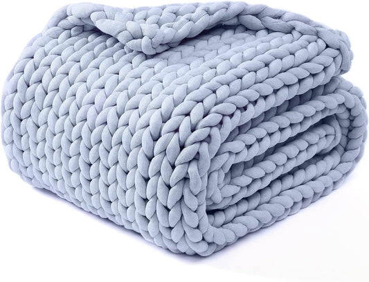 YnM Chunky Throw Blanket, Medium-Weight, Hand Knitted, Skin Friendly, Ventilated and Breathable, Machine Washable, Home Décor Piece for Couch, Sofa and Bed (Atlantis Blue, 50x70 Inch)