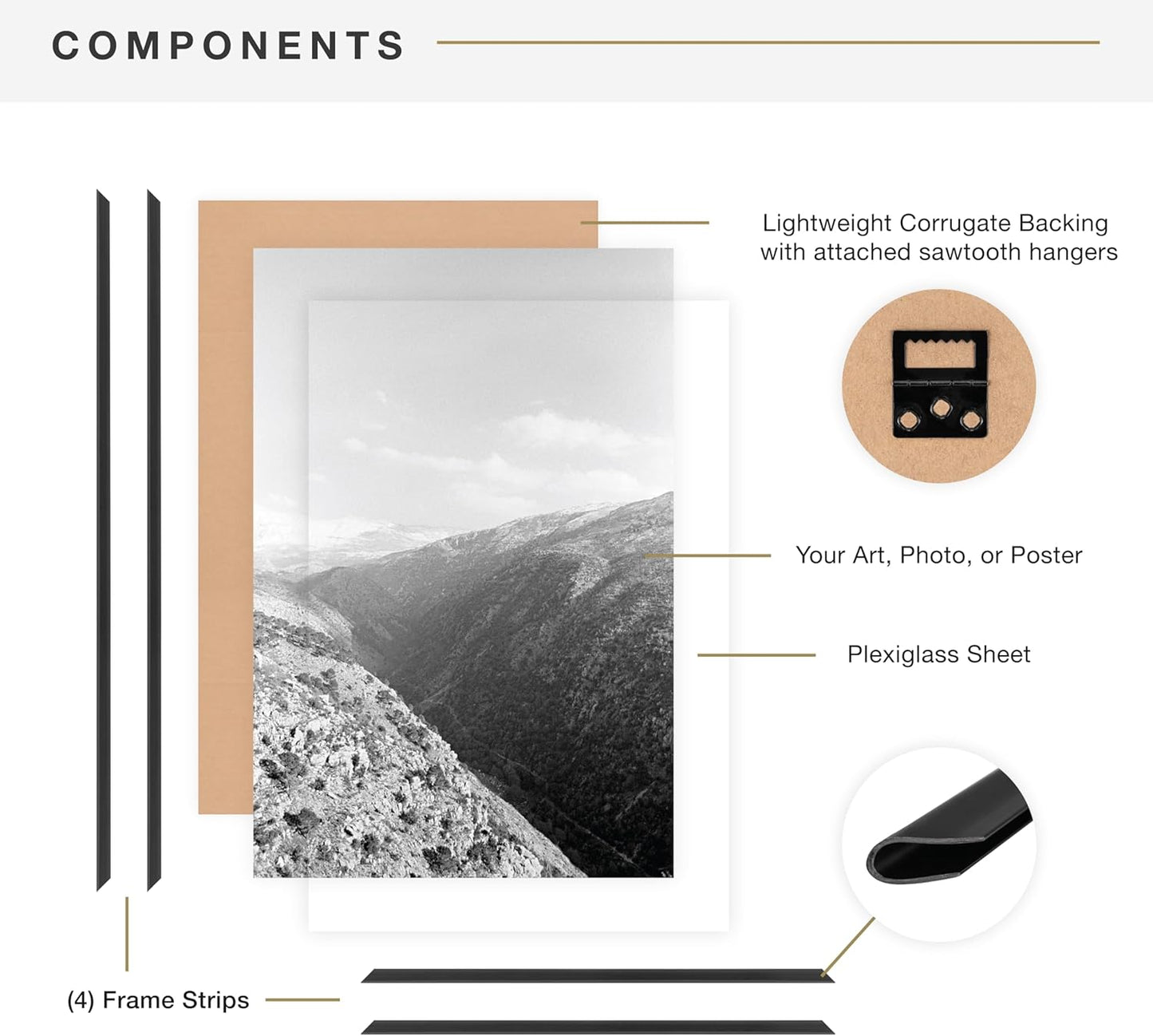 MCS Original Poster Frame 18x24 Black Lightweight Vertical & Horizontal Wall Hanging Large Picture Frame for Posters, Art Prints & Gallery Wall (6-Pack)