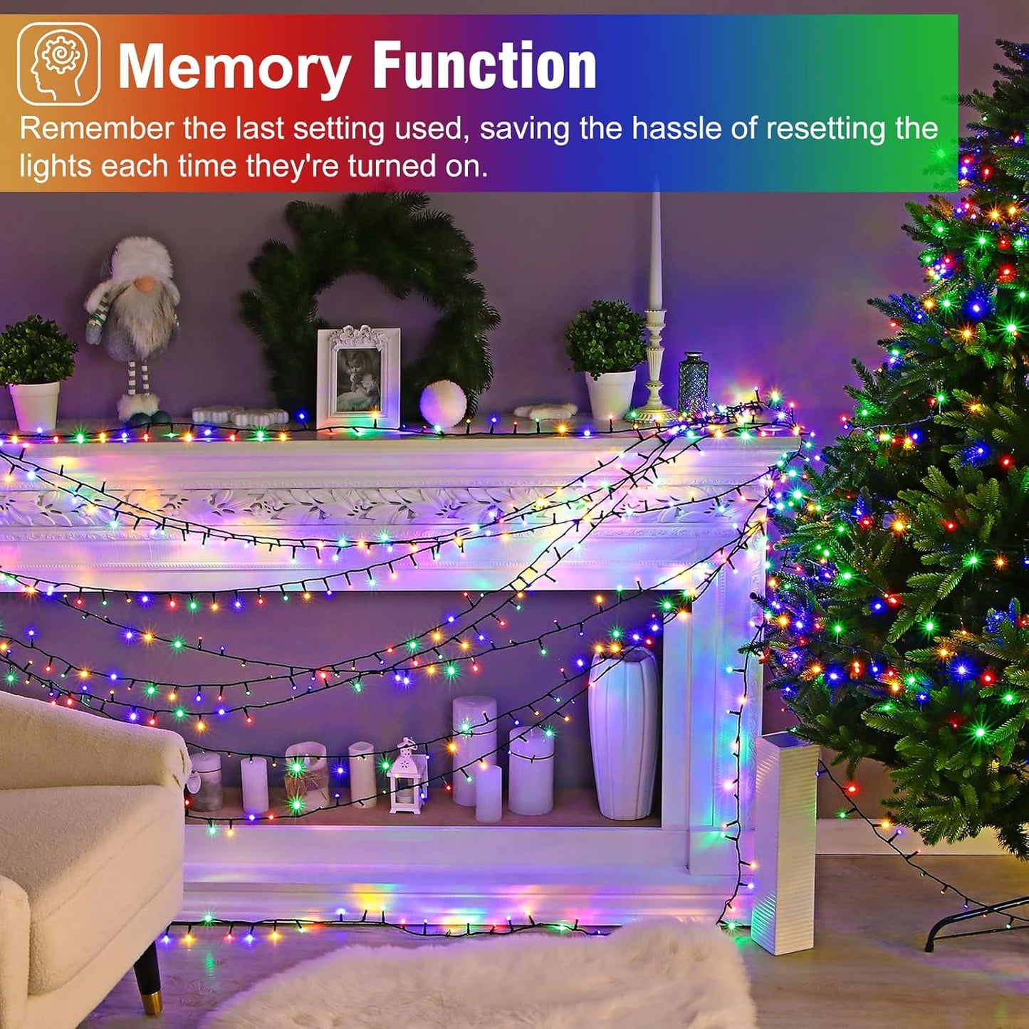100FT 300 LED Christmas Lights Outdoor, Multicolor Christmas String Lights with 8 Modes Waterproof, Green Wire Twinkle Tree Light for Indoor Home Garden Patio Xmas Party Decorations