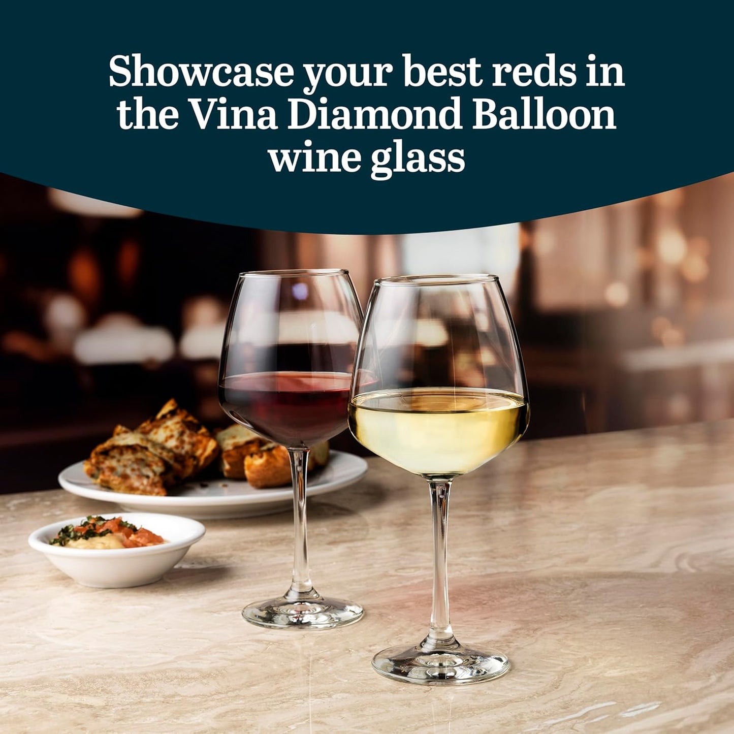 Libbey Vina Diamond Balloon Wine Glasses Set, Unique Angular Red Wine Glasses Set of 12, Large, Elegant Glass Wine Glasses for Celebratory Events