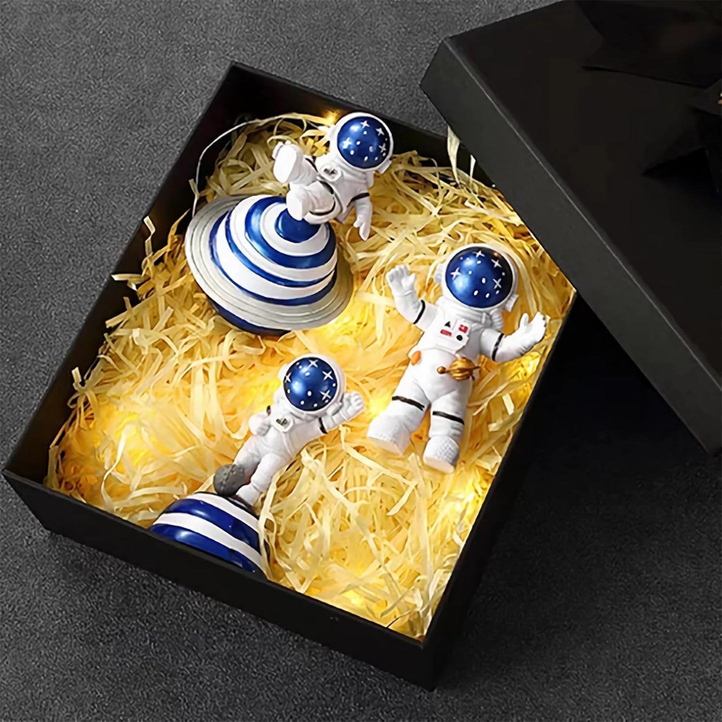 Blue Astronaut Statues Set of 3, Outer Space Theme Figurines Planet Nursery Classroom Bedroom Decor Cake Toppers