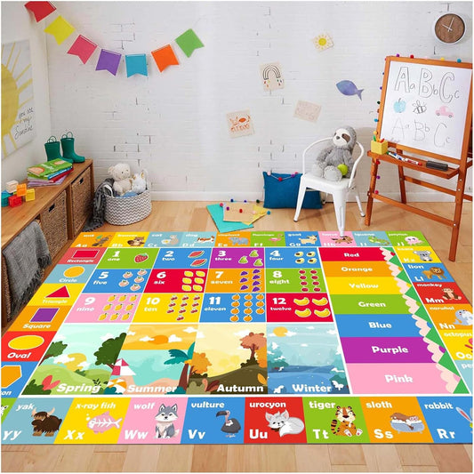 Kids Rug ABC Rug, Play Mat for Kids Playroom ABC Educational Area Rug for Playroom Classroom Elementary Preschool Rugs wtih Numbers Animals (3.3x4.9ft)