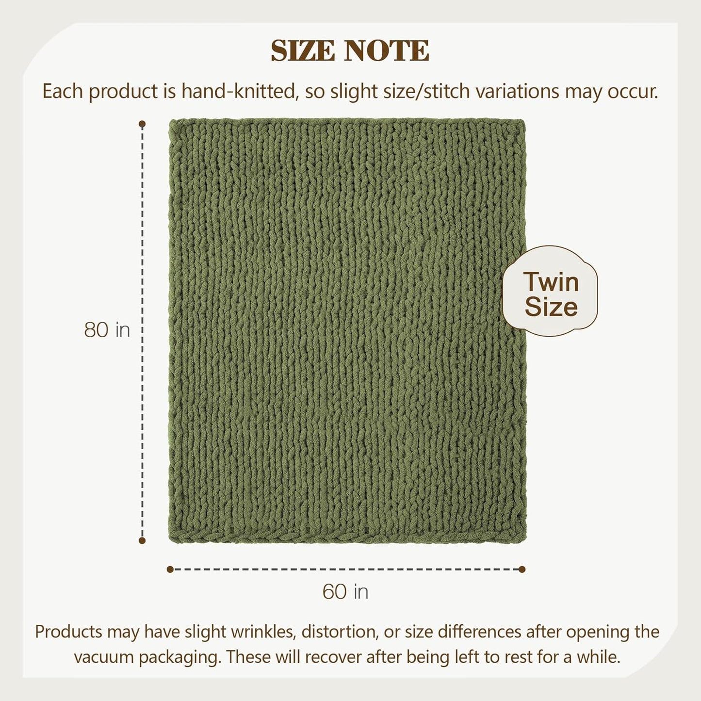 Carriediosa Chunky Knit Throw Blanket 60" X 80" Twin, 100% Hand Made Large Chenille Loop Yarn Soft Fluffy Throws for Couch Sofa Bed, Big Crochet Cozy Heavy Thick Cable Woven Blankets, Olive Green