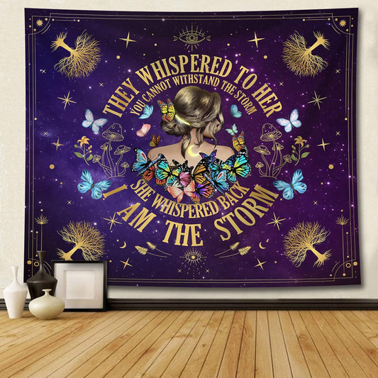 Inspirational Quote Tapestry,They Whispered to Her You Cannot Withstand The Storm Positive Motivational Uplifting Encouragement Gifts Wall Decor for Bedroom,Inspirational Gift for Women Teens Girls