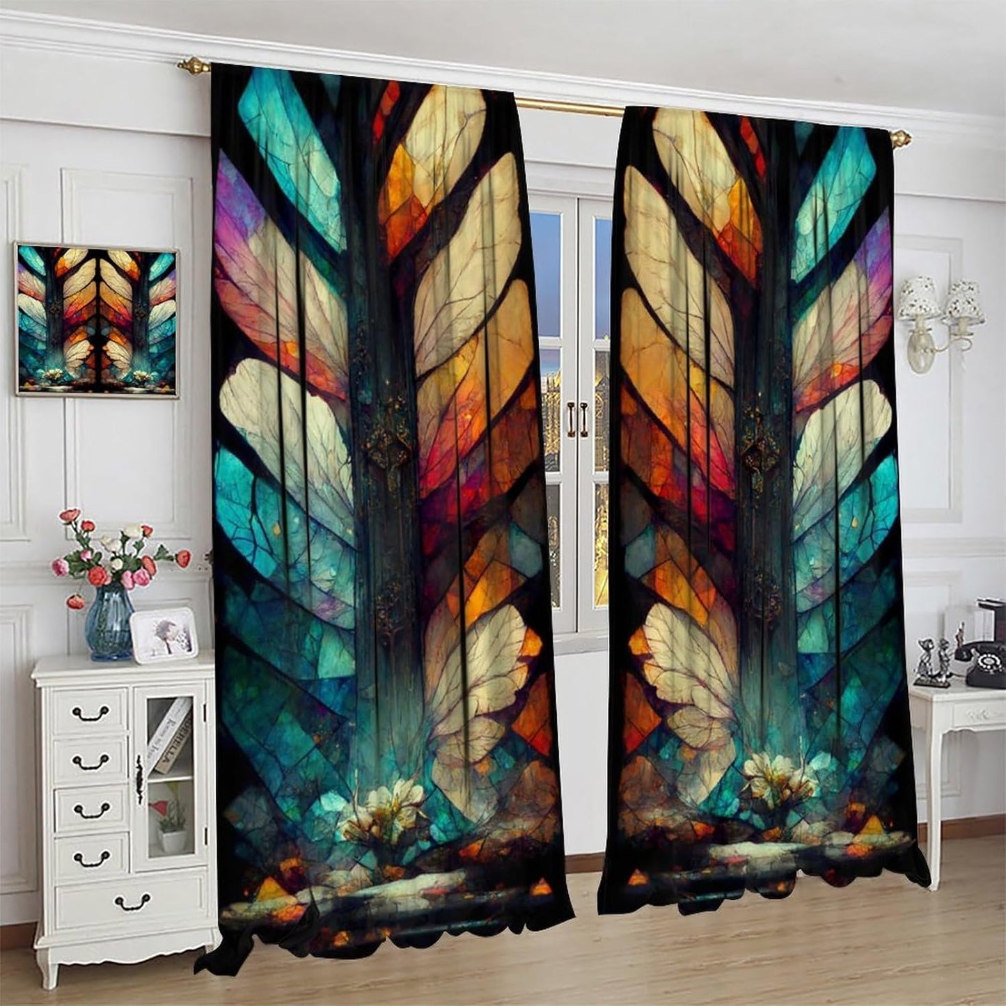 Stained Glass Curtains,Vintage Magical Colorful Abstract Art Home Decor Drapes for Bedroom Living Room Kitchen Window Treatment 2 Panels Set Total Size 63" W X 72" L Inch