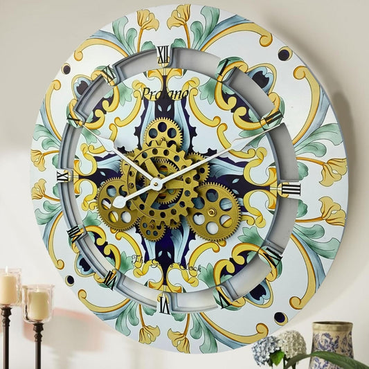 The Gears Clock 24 inches Round Italy Collection Wall Clock with Moving Gears Italy LINE (Praiano)