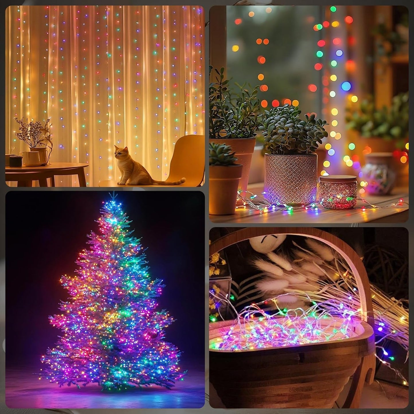 Fairy Lights Battery Operated String Lights 16.4ft 50LED Flashing and Constant Light Waterproof Silver Wire for Christmas DIY Party Bedroom Wedding (Multicolor, 4 Pack)