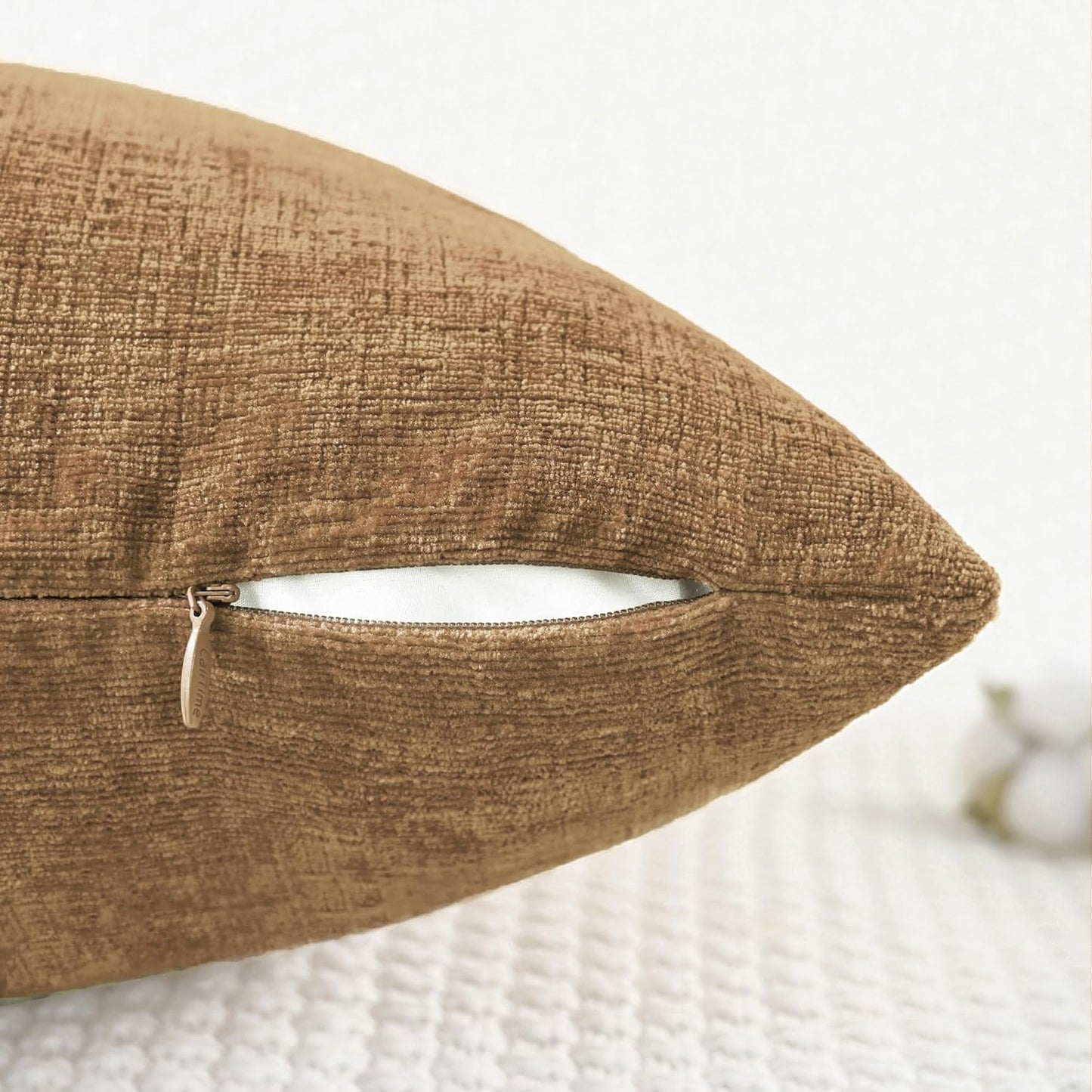 CaliTime Throw Pillow Covers Decorative 20 X 20 Inches Pack of 2 Cozy Chenille Cushion Cases for Couch Sofa Bed Living Room Home Apricot Brown