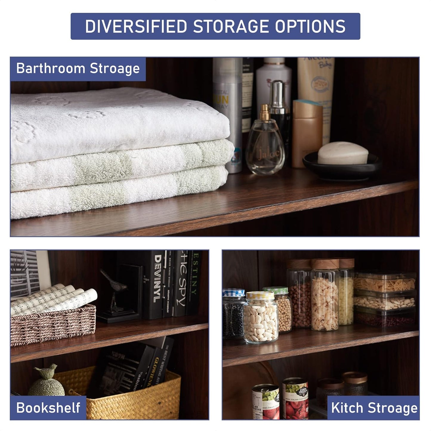 72" Tall Wood Storage Cabinet, Farmhouse Kitchen Pantry Cabinet with Adjustable Shelves & Drawer & Barn Doors, Versatile Storage for Kitchen, Dining Room, Bathroom, Brown