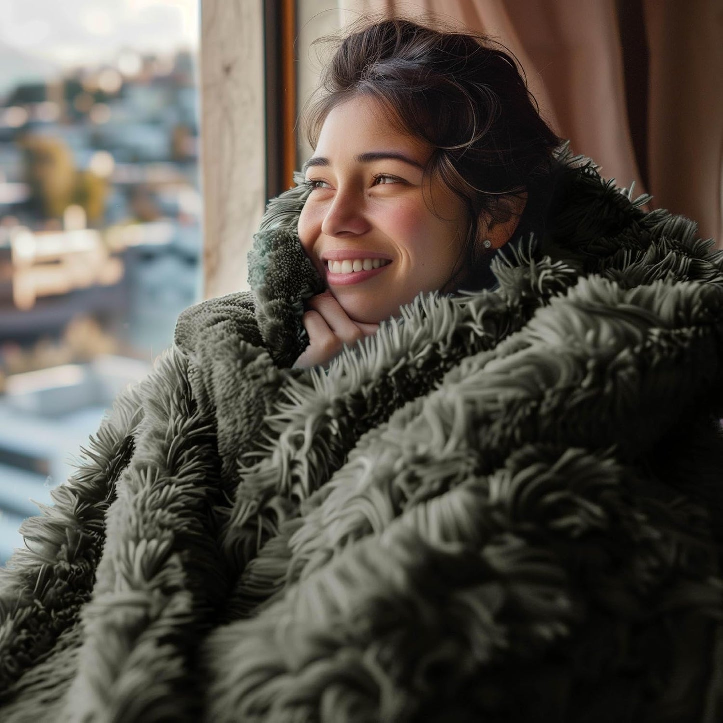 Bedsure GentleSoft Fluffy Olive Green Blankets Queen Size for Bed, Thick Sherpa Faux Fur Fleece Fuzzy Plush Winter Warm Soft Queen Blankets, Bedroom Olive Green Decor Cozy Gifts for Women Men, 90x90