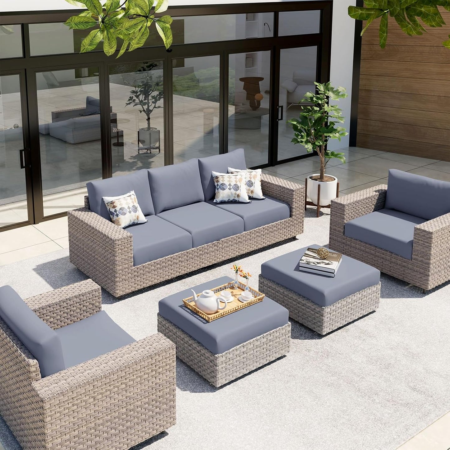 hyha Waterproof Couch Cushion Covers, Stretch Sofa Couch Seat Slipcover for Dog Washable, Non-Slip Waterproof Outdoor Cushion Covers for Patio Furniture Replacement (3 Pieces, Grey)