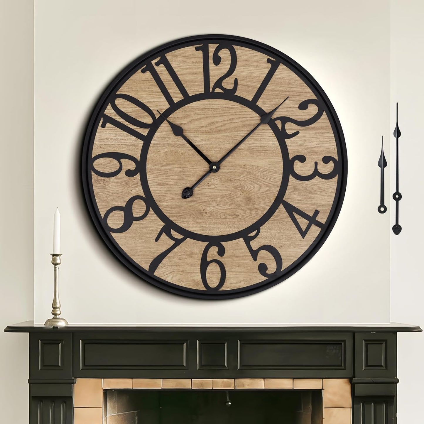 Large Wall Clock for Living Room Decor, Non Ticking Silent, Battery Operated Modern Vintage Wood Oversized Decorative Wall Clock for Bedroom Kitchen Farmhouse Office Decor