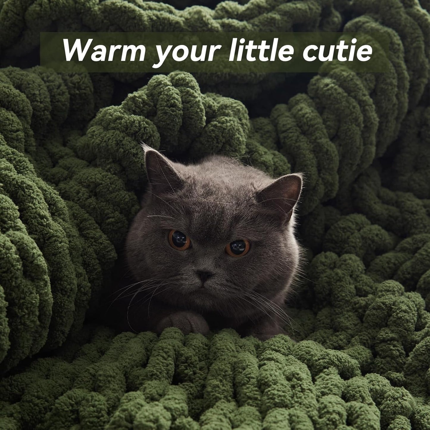 Chunky Knit Throw Blanket, 50''*60'' Knitted Throw Chenille Yarn for Bed Couch, Handmade Green Crochet Big Thick Blanket, Machine Washable Cute Comfy Blanket for Home Decor