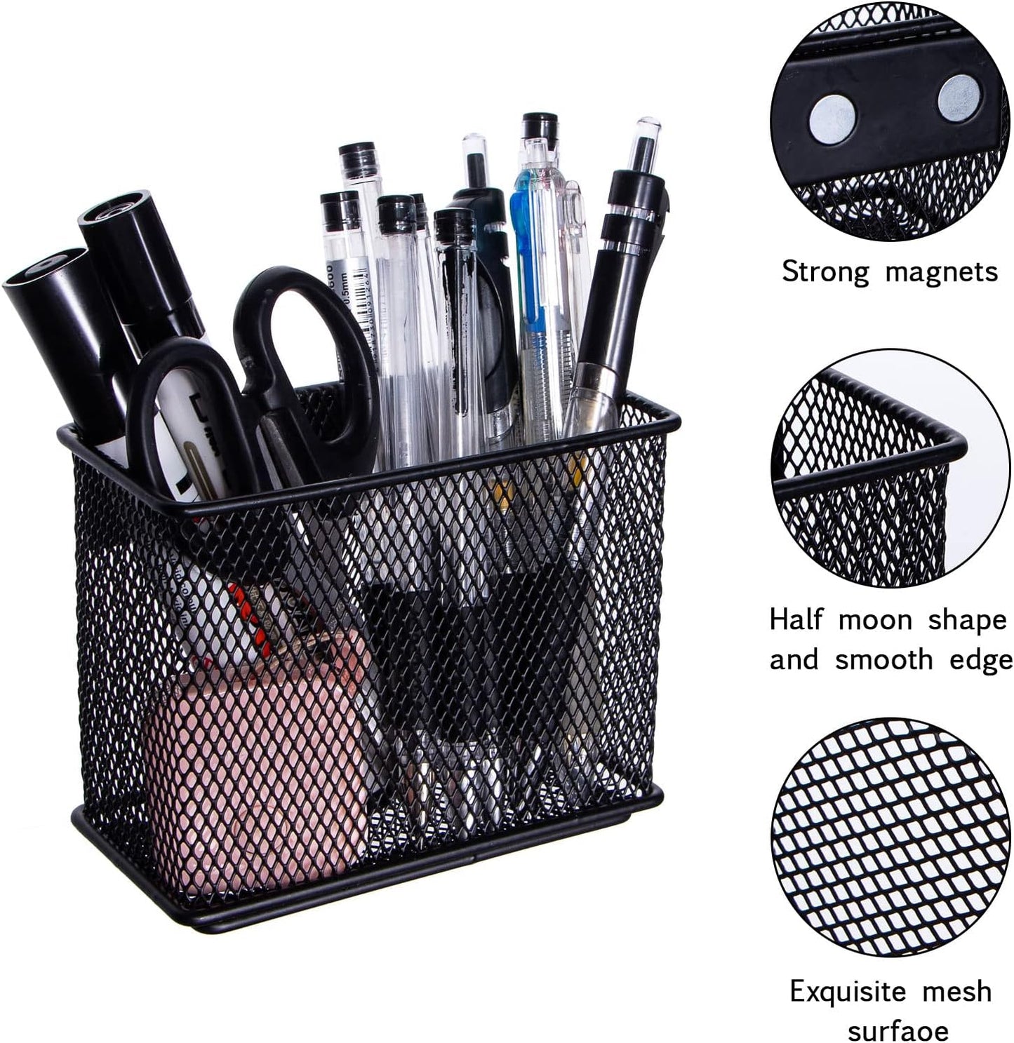 dedoot Minimalist Black Magnetic Pen Holder, 4.7x2.3x3.7inch Strong Mesh Magnetic Holder for Whiteboard Marker, Refrigerator, Locker