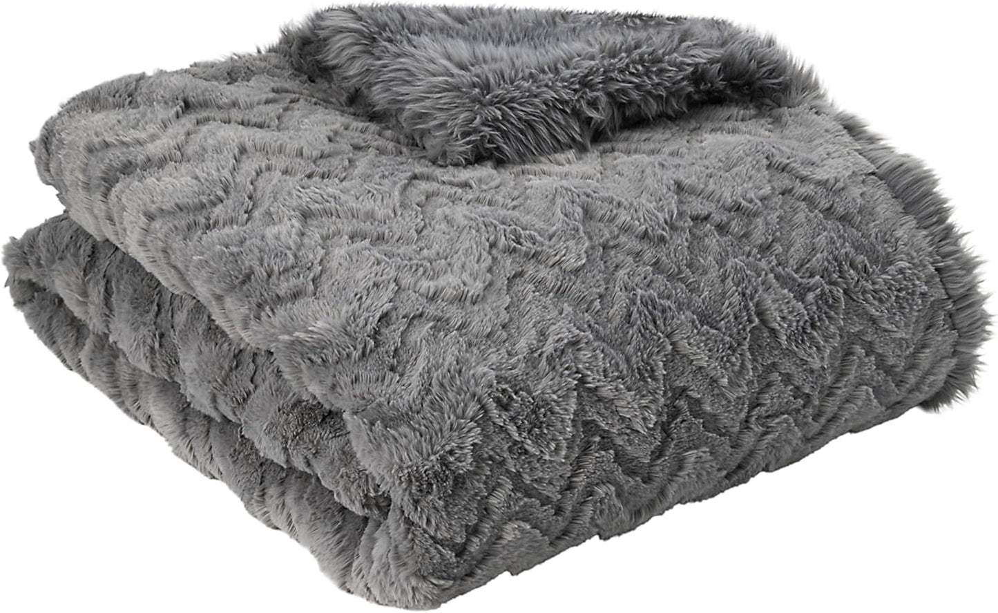 Mon Chateau Grey 3D Jacquard Faux Fur Throw, Plush Luxury Blanket for Couch, Sofa, or Bed, Soft Reversible Throw Blanket for Sleeping, Home & Room Décor, 60" x 70"
