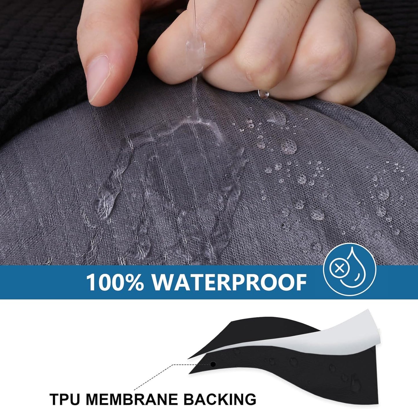 hyha Waterproof Couch Cushion Covers for Pets, Non Slip Sofa Seat Cover for Dogs Washable, Soft Thick Stretch Jacquard Fabric, Sofa Slipcovers with Elastic Bottom (1 Chaise+2 Seater, Black)