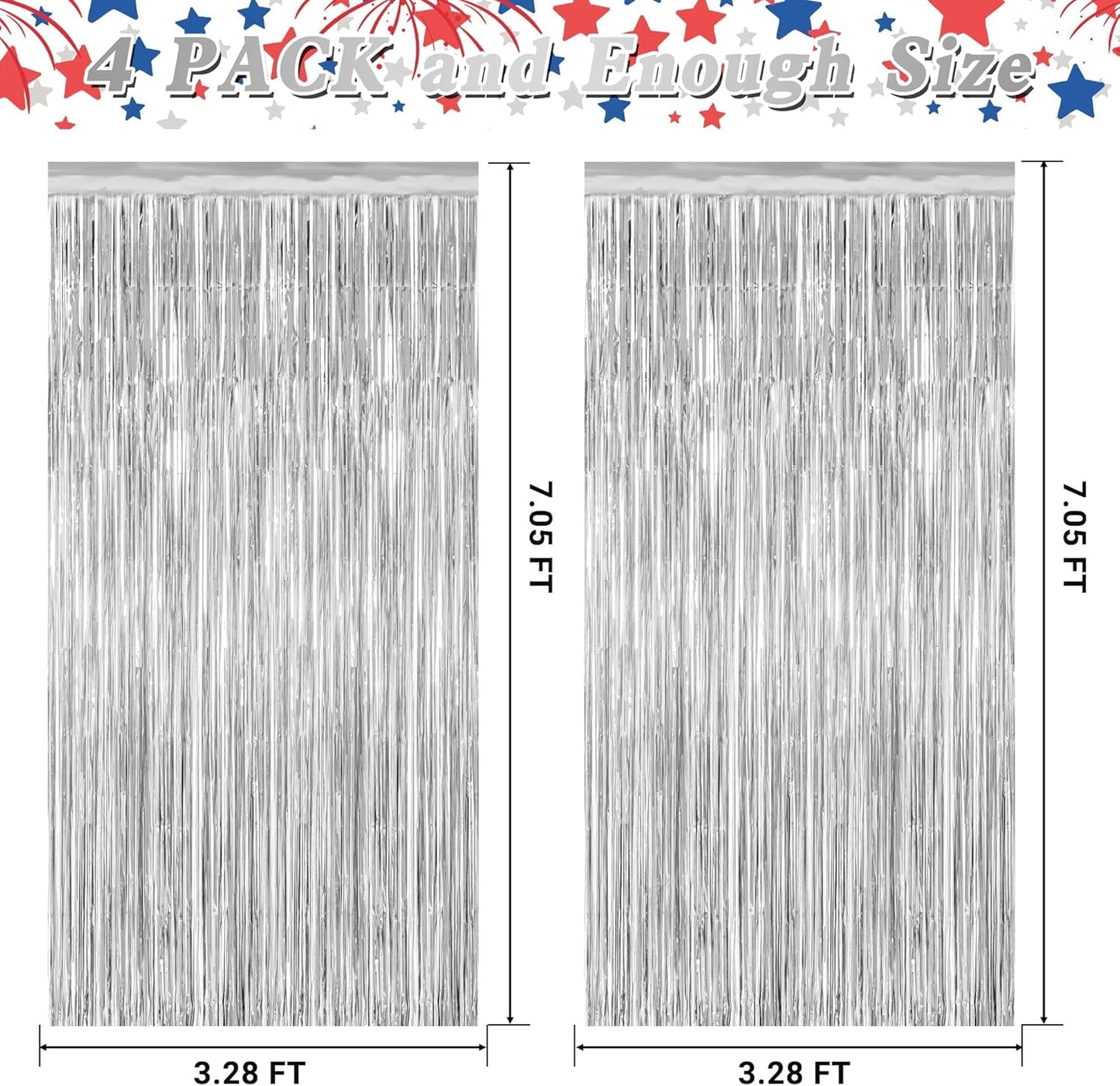 4 Pack Party Decorations, Metallic Silver Backdrop, Photo Booth Props Silver Curtains Tinsel Backdrop Foil Streamer, 21st Birthday Decorations Bachelorette Decor