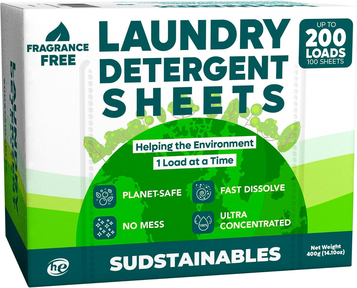 Sudstainables Eco Friendly Laundry Detergent Sheets - (200 Count), Unscented, Zero Waste, Plastic Free, Ultra Cleaning Strength, Sensitive Skin Safe, Saves Space