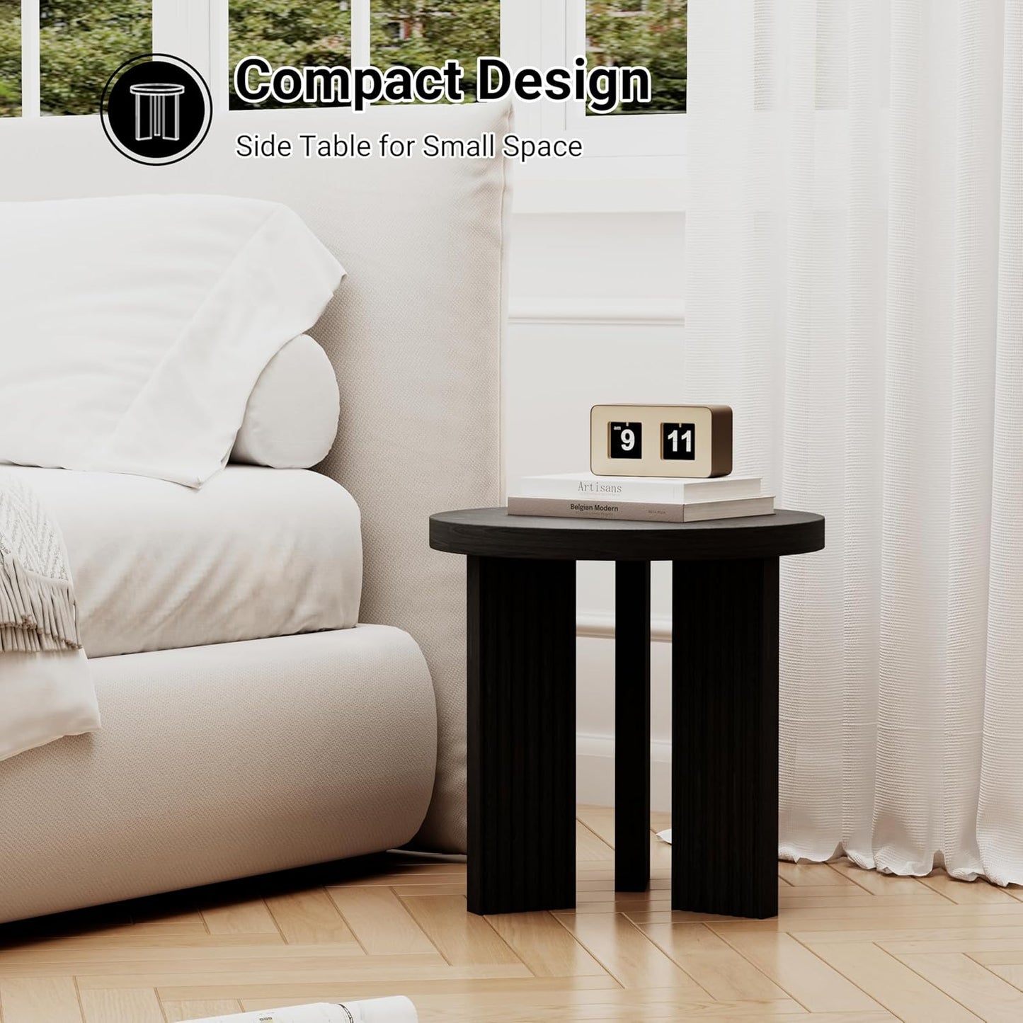 Small Round Side Table, 17.52" Coffee Table with Smooth Thick Mesa, Circle End Table with X Shaped Stable Legs, Accent Tea Table for Living Room, Office, Black