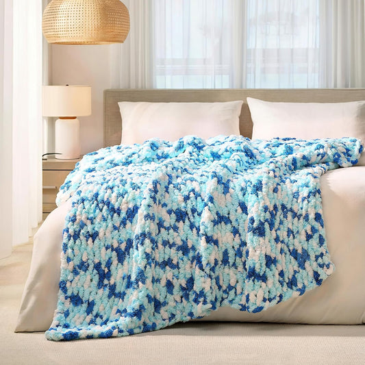 L'AGRATY Chunky Knit Blanket Throw: 50''x60'' Chenille Chunky Knitted Throw Blankets for Bed Couch - Handmade Thick Cable Knit Blanket - Large Crochet Rope Blankets for Home Decor
