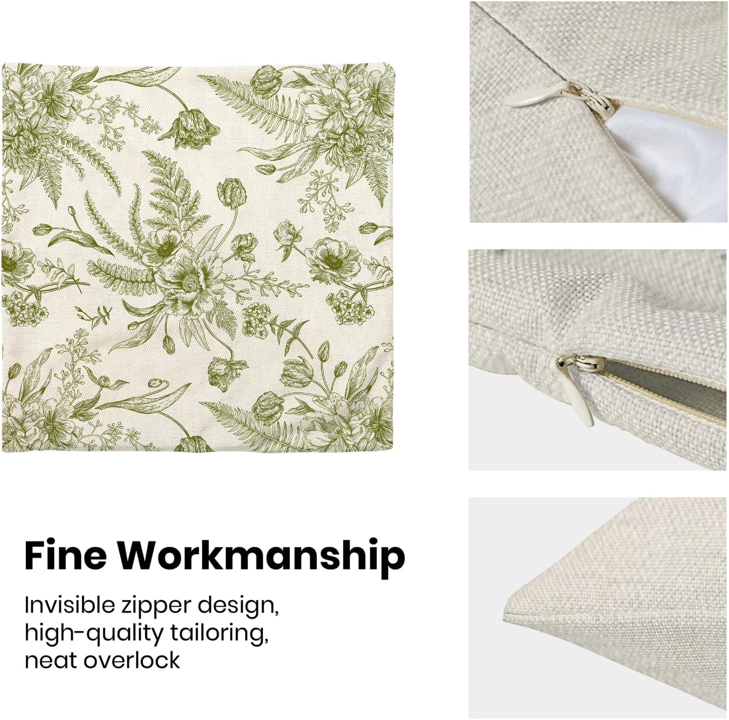 CXMEIFLY Sage Green Spring Pillow Covers 20 x 20 Inch Set of 2 for Chinoiserie Flowers Decor Throw Pillows Floral Leaves Seasonal Plant Outdoor Decorative Cushion Cases for Couch Bed Decorations