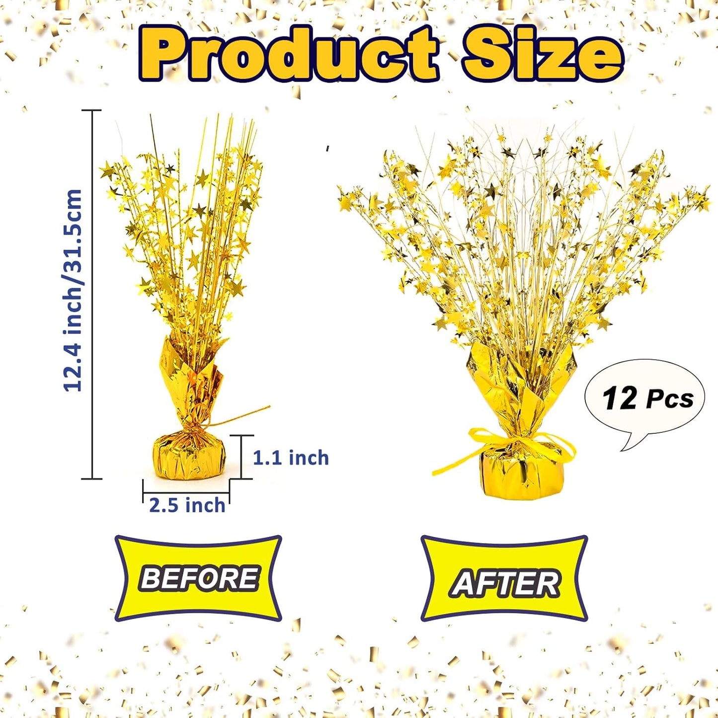 12 Pack Metallic Foil Spray Centerpiece Star Table Decoration Burst Table Centerpieces for Birthday Wedding Anniversary Graduation Holiday Party Supplies Decor, Gold