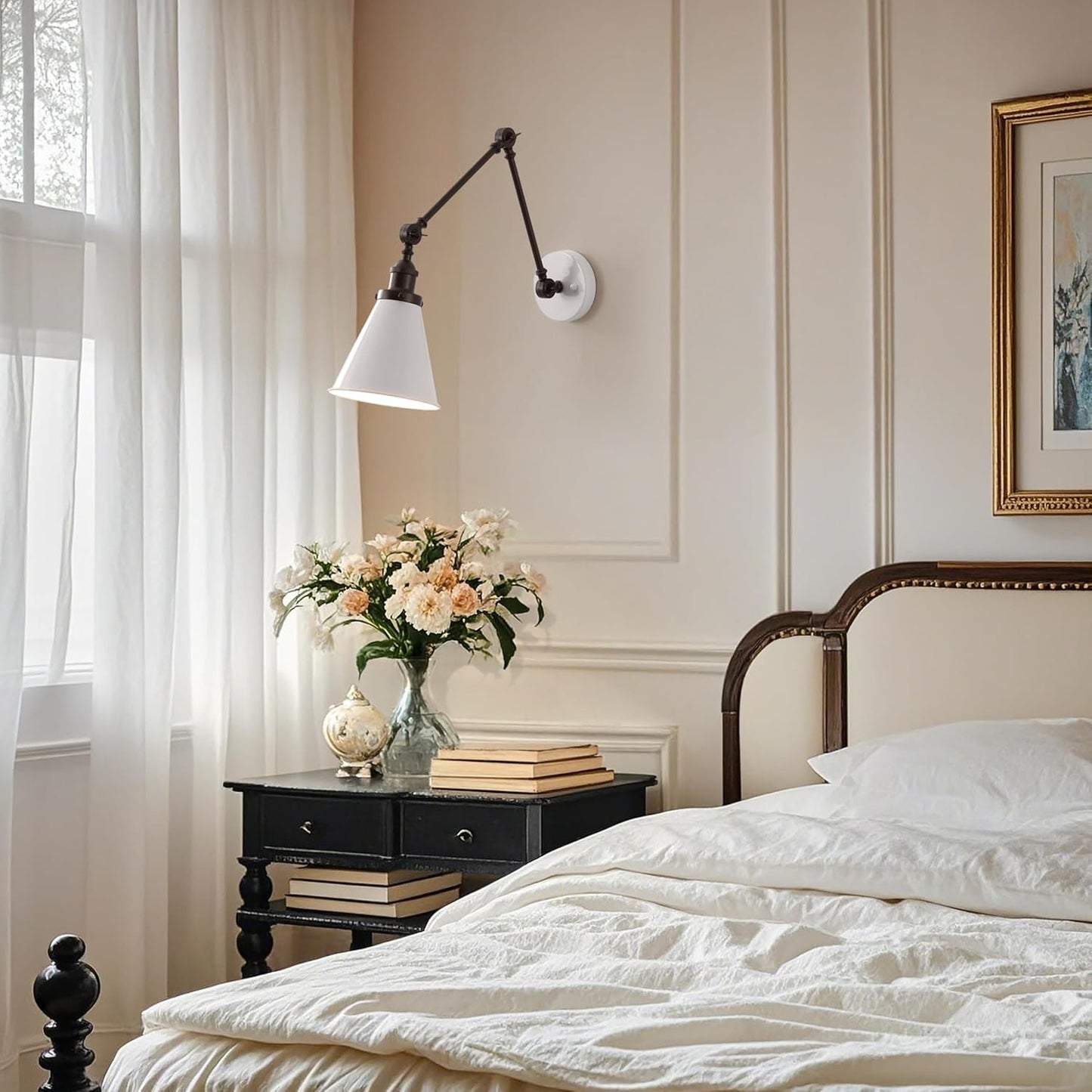 JONATHAN Y JYL7462C Rover 7" Classic Industrial Metal Adjustable Arm LED Wall Sconce, White/Oil Rubbed Bronze for Bedroom, Bathroom, Vanity