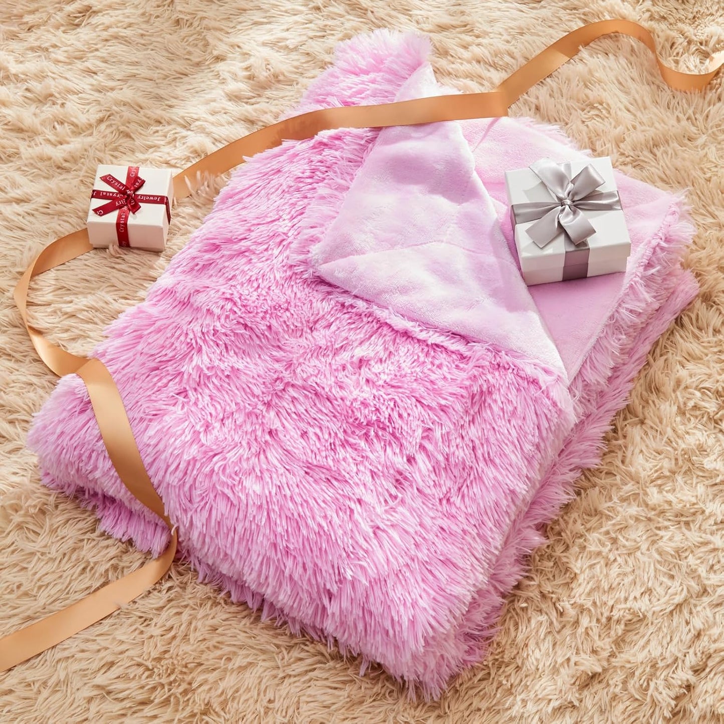 GONAAP Fuzzy Faux Fur Throw Blanket Light Pink Super Soft Cozy Plush Fuzzy Shaggy Blanket for Couch Sofa Bed (Light Pink, Throw(50"x60"))