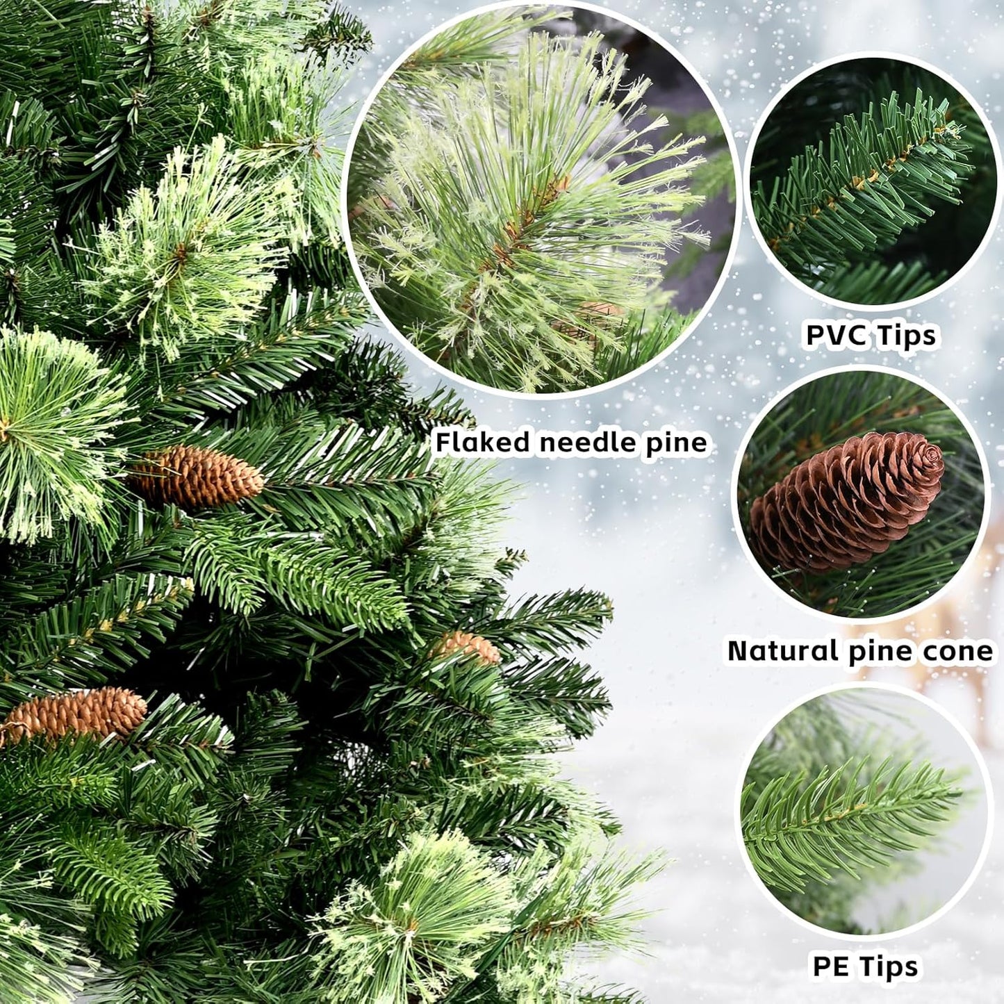 Kadunmina 5ft Artificial Christmas Tree Carolina Pine Tree, Unlit Hinged Premium Xmas Trees with 647 Branch Tips, Pine Cones, Foldable Metal Stand for Home, Office, Holiday Party Decoration