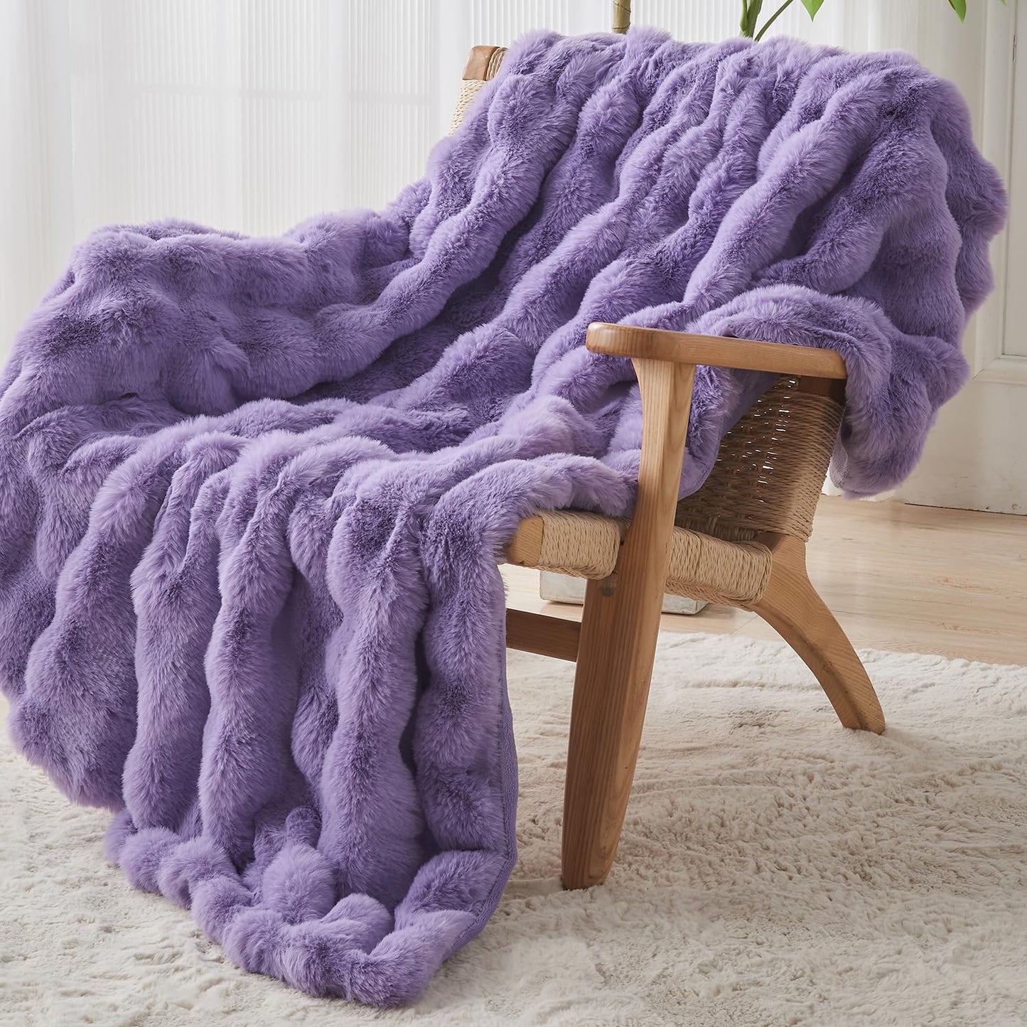 Lotus Karen Faux Fur Throw Blanket Purple - Big Bubble Rabbit Fluff Blanket for Couch Bed Sofa,Softest Fluffy Fuzzy Cozy Blanket,Thick Furry Plush Shaggy Warm Blankets for Women,50x60 Inches