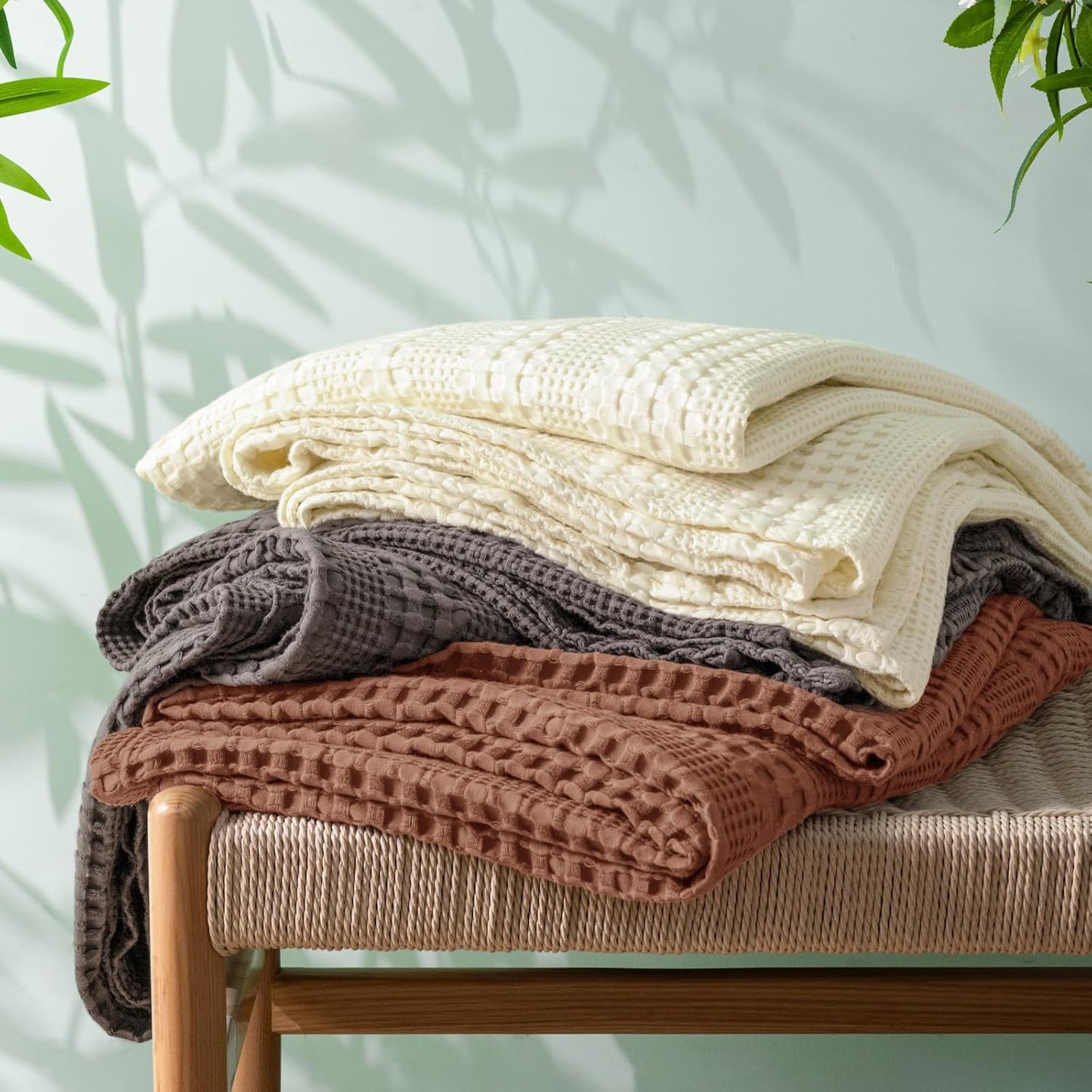 PHF Cooling Waffle Blanket Twin Size, Lightweight 60% Rayon Derived from Bamboo & 40% Cotton Breathable Blanket for Hot Sleepers, Soft and Luxury for Bed Couch and Sofa, 66"x90", Burnt Umber