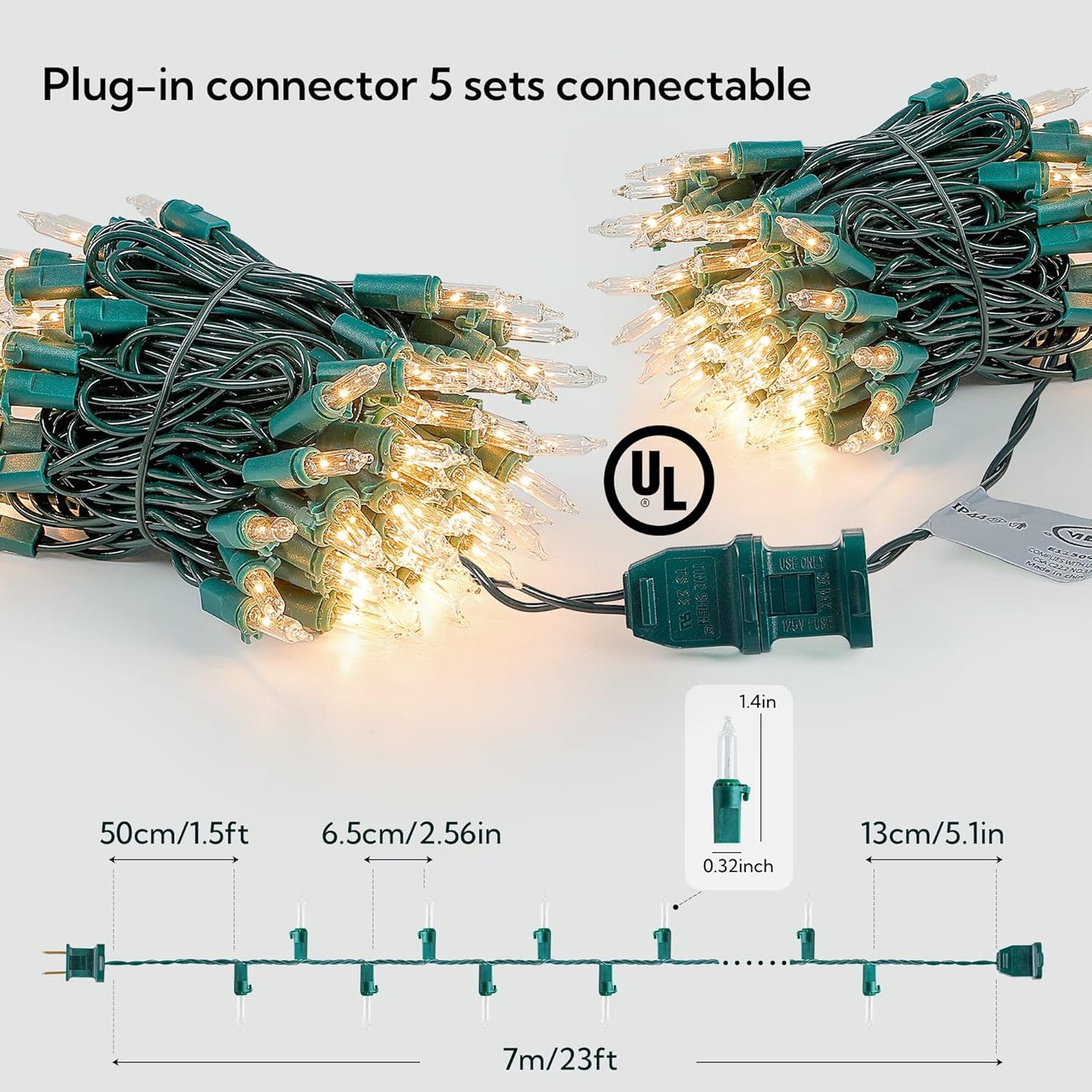 White Christmas Lights,100 Count Clear Mini Lights Incandescent Christmas Tree String Lights, Connectable for Christmas Decoration,Garland,Home,Patio, Wedding,Party,Festival (23 Feet)