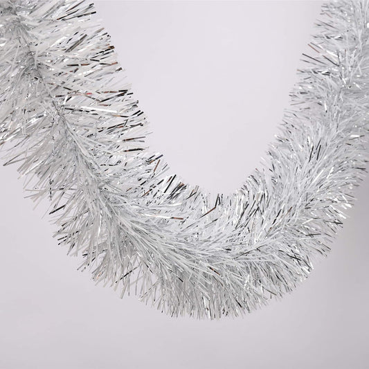 25 ft Long Roll Silver & White Tinsel Twist Garland, Shiny Metallic Foil Decorations for Halloween, Parade Floats, Christmas Eve, New Year Parties (4" x 25' roll, Silver & White)
