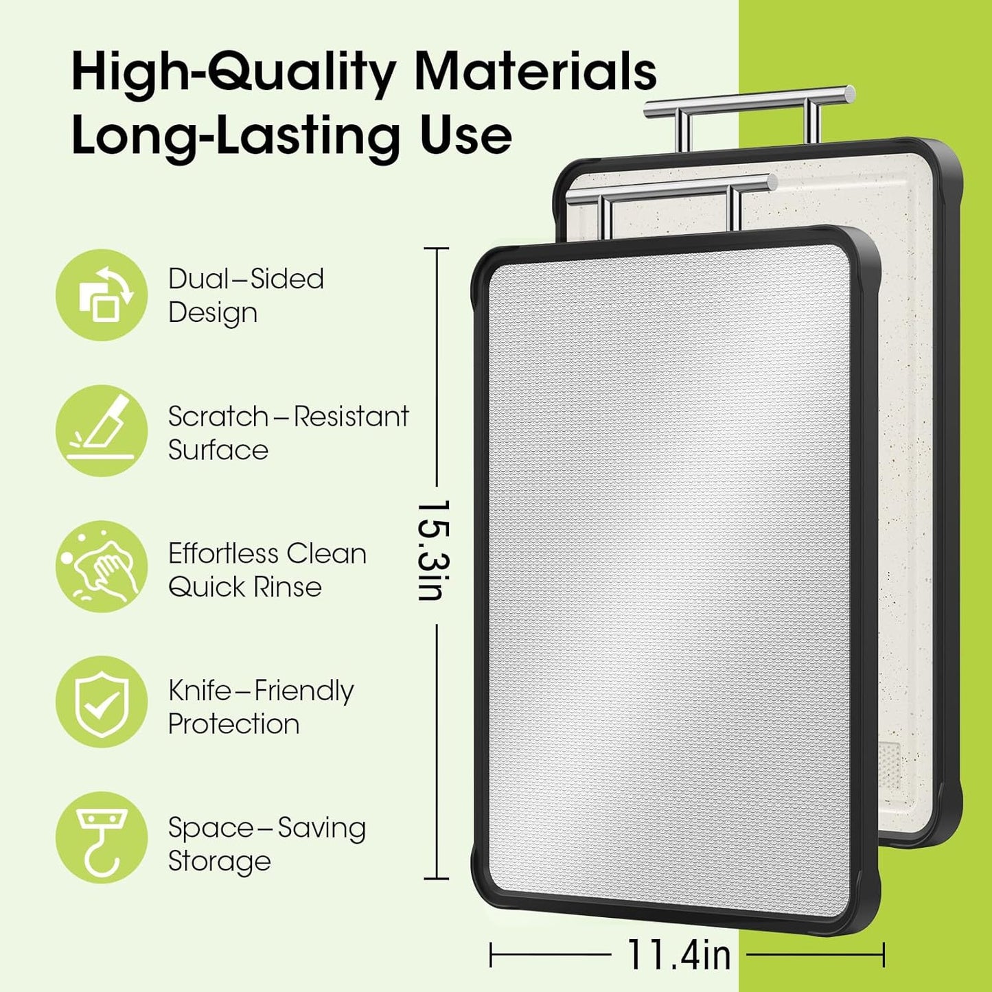 Dishwasher Safe 316 Stainless Steel Cutting Board for kitchen, Double-Sided Pure 316/Wheat Straw PP, Scratch-Resistant Chopping Board with Juice Groove&Grinding Area, Easy to Clean Large Size 16"*11"