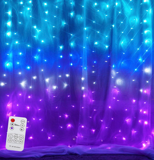 Curtain Fairy Lights Teal Blue Purple Ombre with Remote, Led String Lights for Girls Room Mermaid Unicorn Twinkle Wall Hanging Frozen Turquoise Lavender Lilac