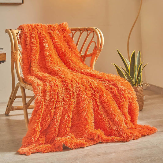 XeGe Luxury Faux Fur Bed Blanket, Orange Soft 60x90 Fluffy Throw, Shaggy Plush Decorative Blanket, Cute Furry Fuzzy Bed Throw for Bedroom Living Room Sofa, Orange, 60x90