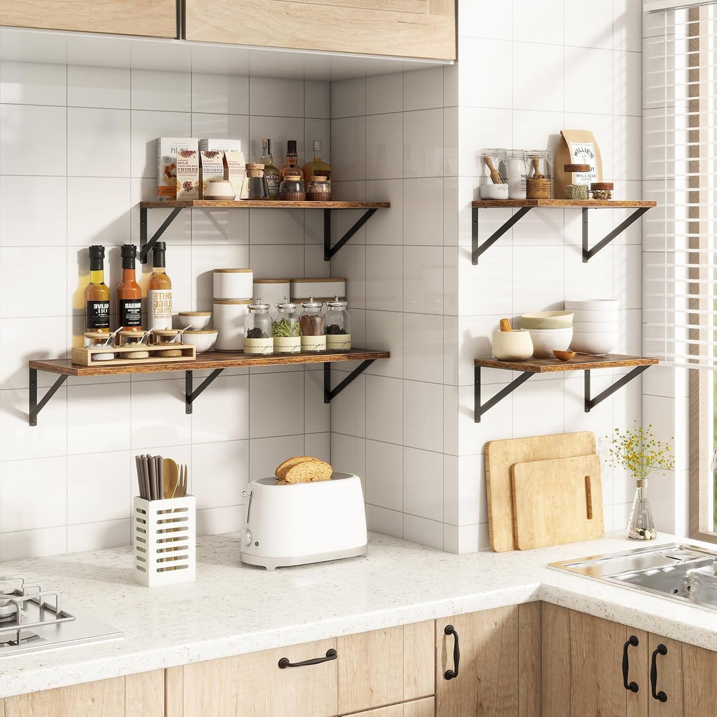 10 Inch Deep Floating Shelves, Floating Shelves 30 Inch Long, Rustic Wood Wall Shelves 30"W x 10"D, Deep Floating Shelf with Bracket, Wide Storage Shelves for Living Room, Bathroom, Rustic Brown