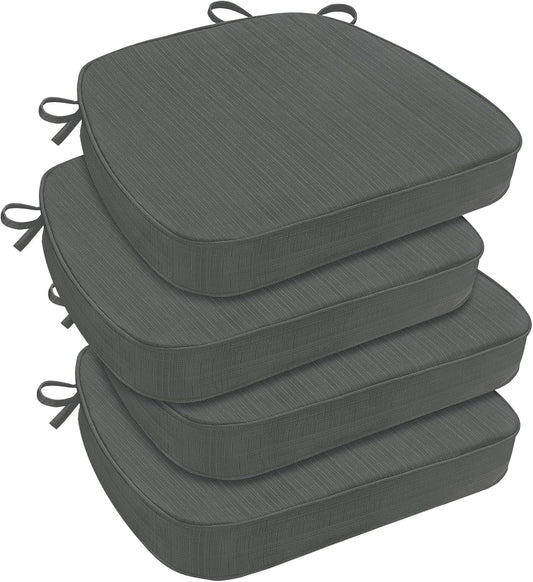 downluxe Chair Cushions for Dining Chairs, Waterproof Kitchen Chair Pads, Non-Slip Dining Seat Cushion with Ties, 17" x 16" x 2.5", Dark Grey, 4 Pack